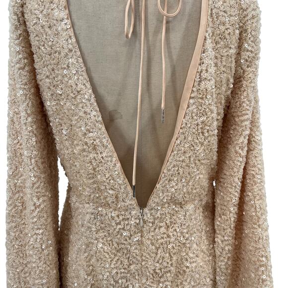 Michael Costello x Revolve Valerie Dress Mini Long Sleeve Sequin Ivory Medium - Picture 9 of 15